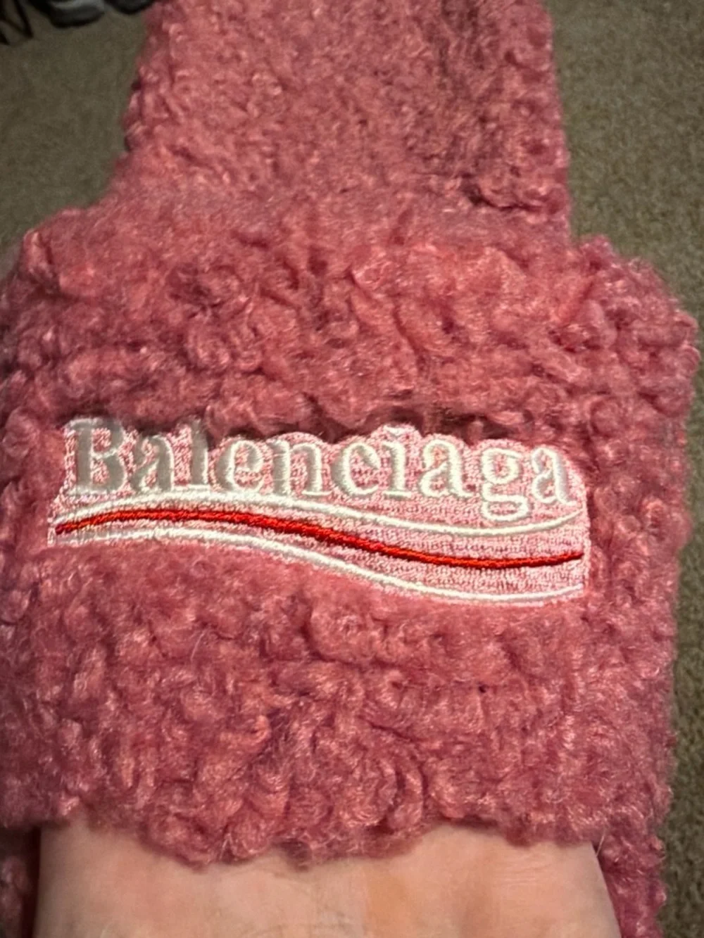 Balenciaga Kids Plush Sherpa Slide Sandals in Rose Pink